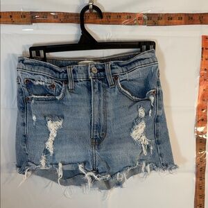Abercrombie & Fitch High Rise Denim Shorts Distressed Raw Hem Blue Size 26